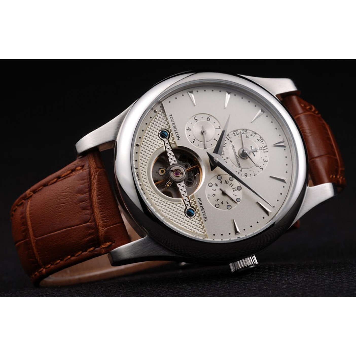 Jaeger Le Coultre Master Control Tourbillon White Dial Brown Leather Strap