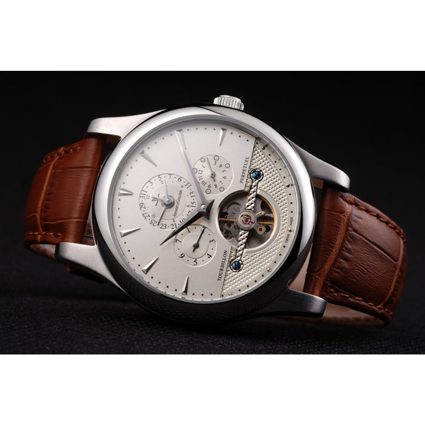 Jaeger Le Coultre Master Control Tourbillon White Dial Brown Leather Strap