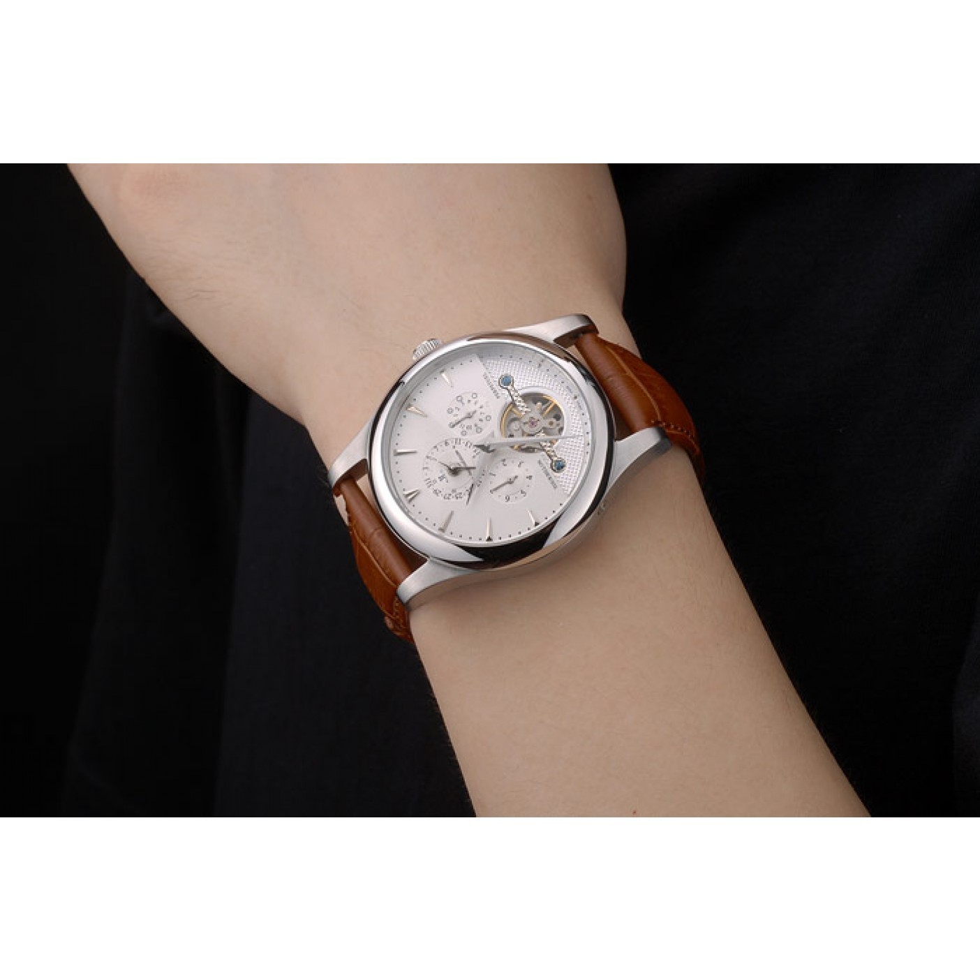 Jaeger Le Coultre Master Control Tourbillon White Dial Brown Leather Strap