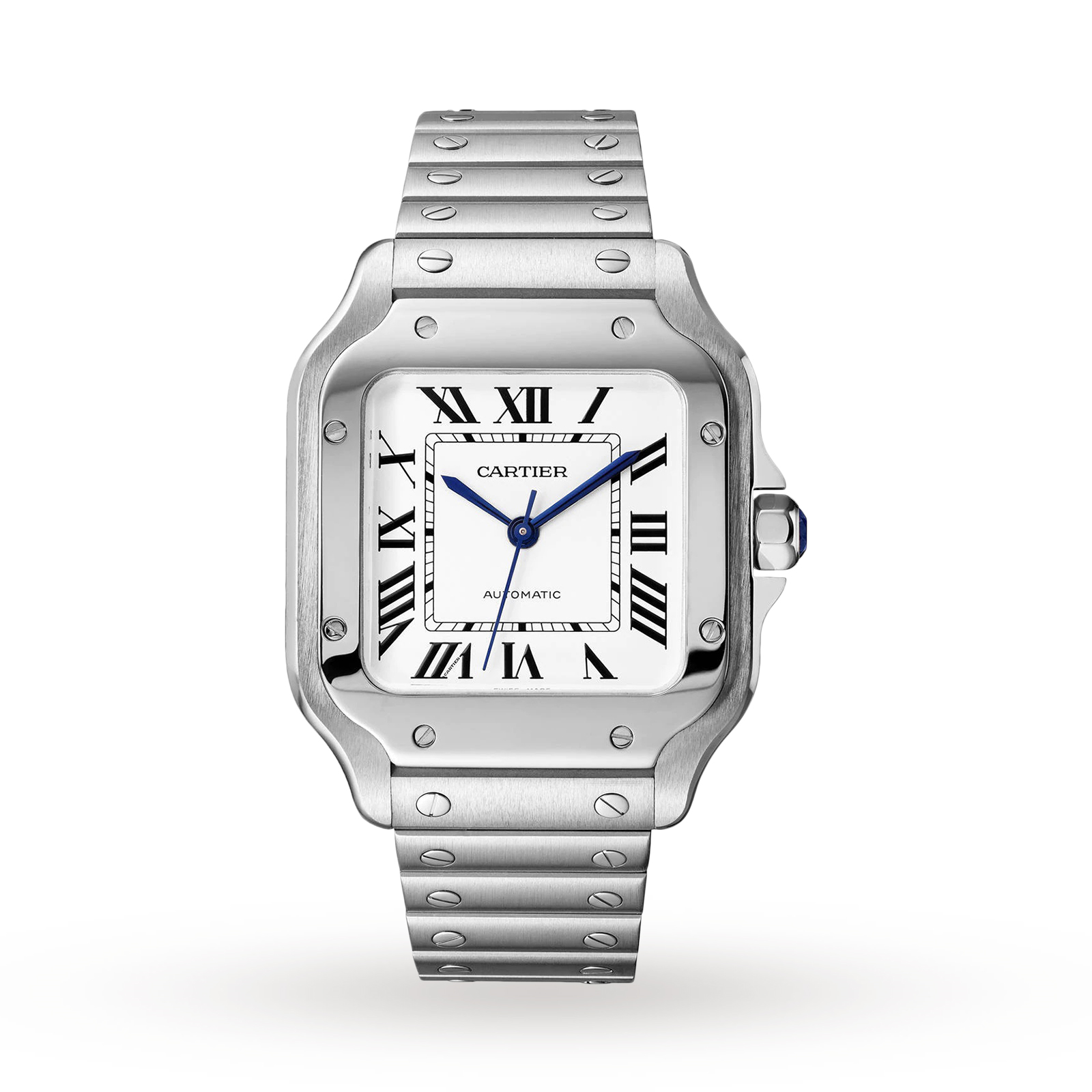 Swiss Santos de Cartier watch, Medium model, automatic, steel, interchangeable metal and leather bracelets