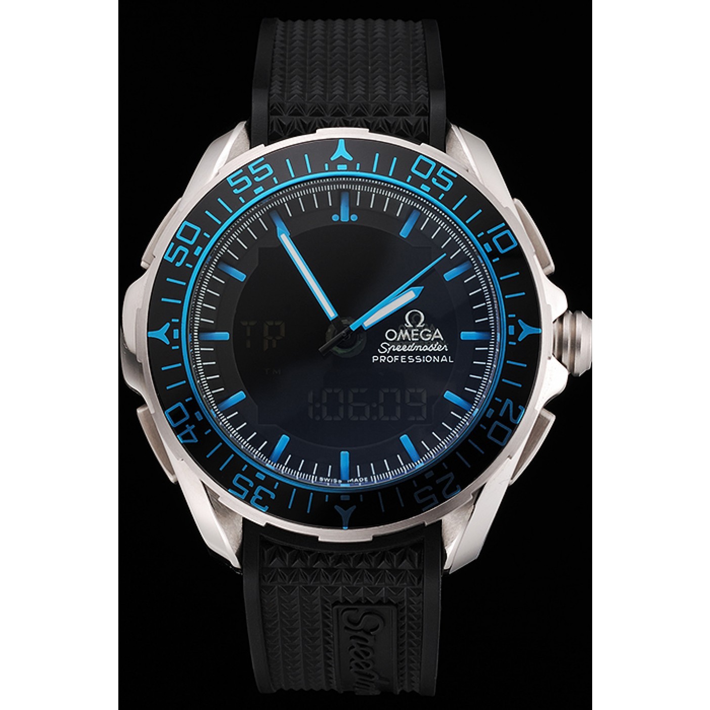 Omega Speedmaster Skywalker X-33 Black Dial Blue On Black Bezel Stainless Steel Black Rubber Strap