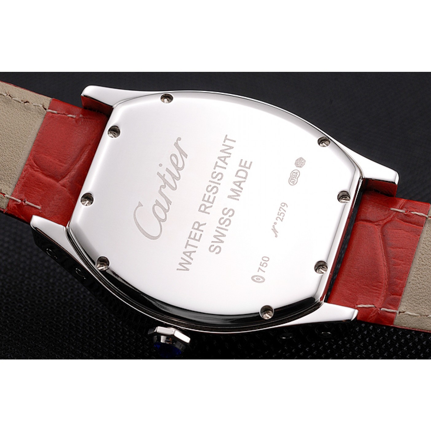 Cartier Tortue Perpetual Calendar White Dial Stainless Steel Case Red Leather Strap