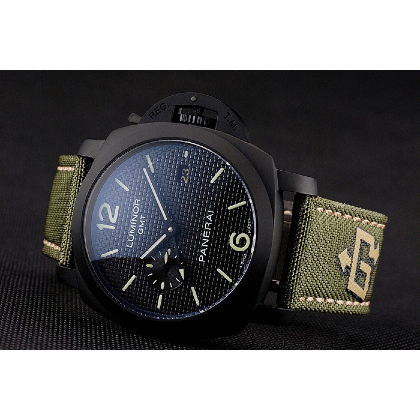 Panerai Luminor 1950 3-Days GMT Black Case Black Dial Green Bracelet 1454015