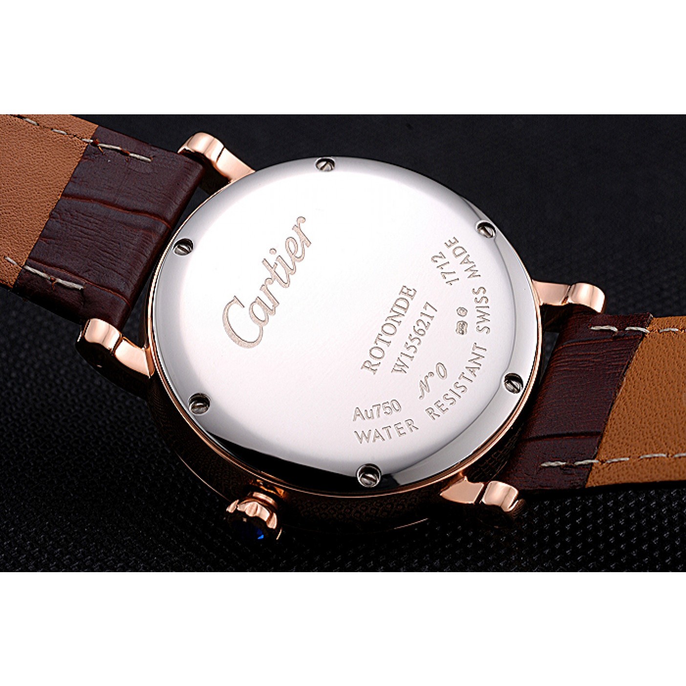 Cartier Ronde Second Time Zone White Dial Gold Case Brown Leather Strap 622801