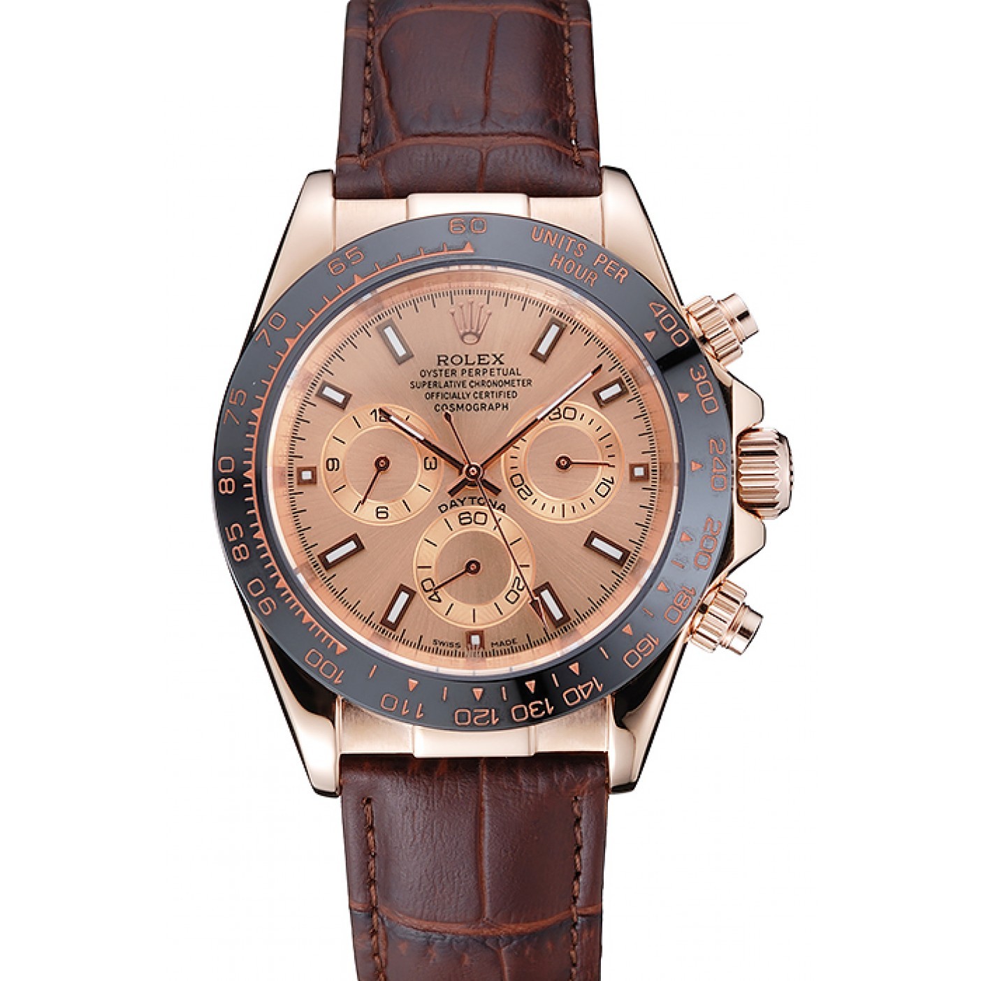 RepTime Watches Rolex Cosmograph Daytona Brown Dial Rose Gold Case Brown Leather Bracelet 1454243