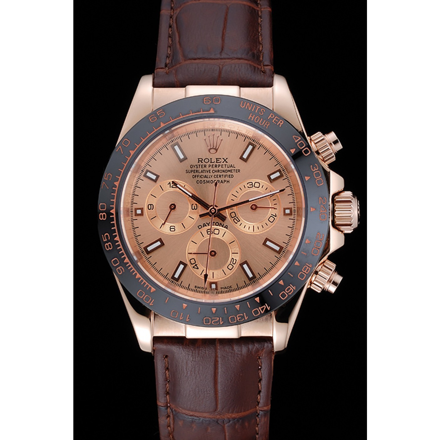 RepTime Watches Rolex Cosmograph Daytona Brown Dial Rose Gold Case Brown Leather Bracelet 1454243