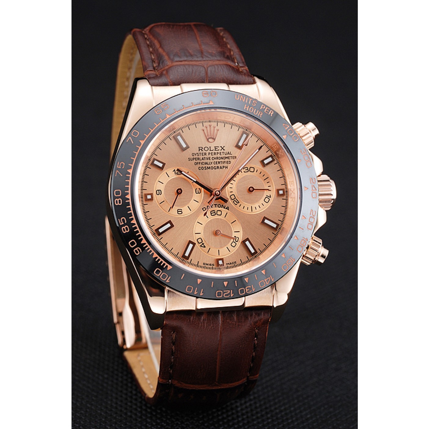 Rolex Cosmograph Daytona Brown Dial Rose Gold Case Brown Leather Bracelet 1454243