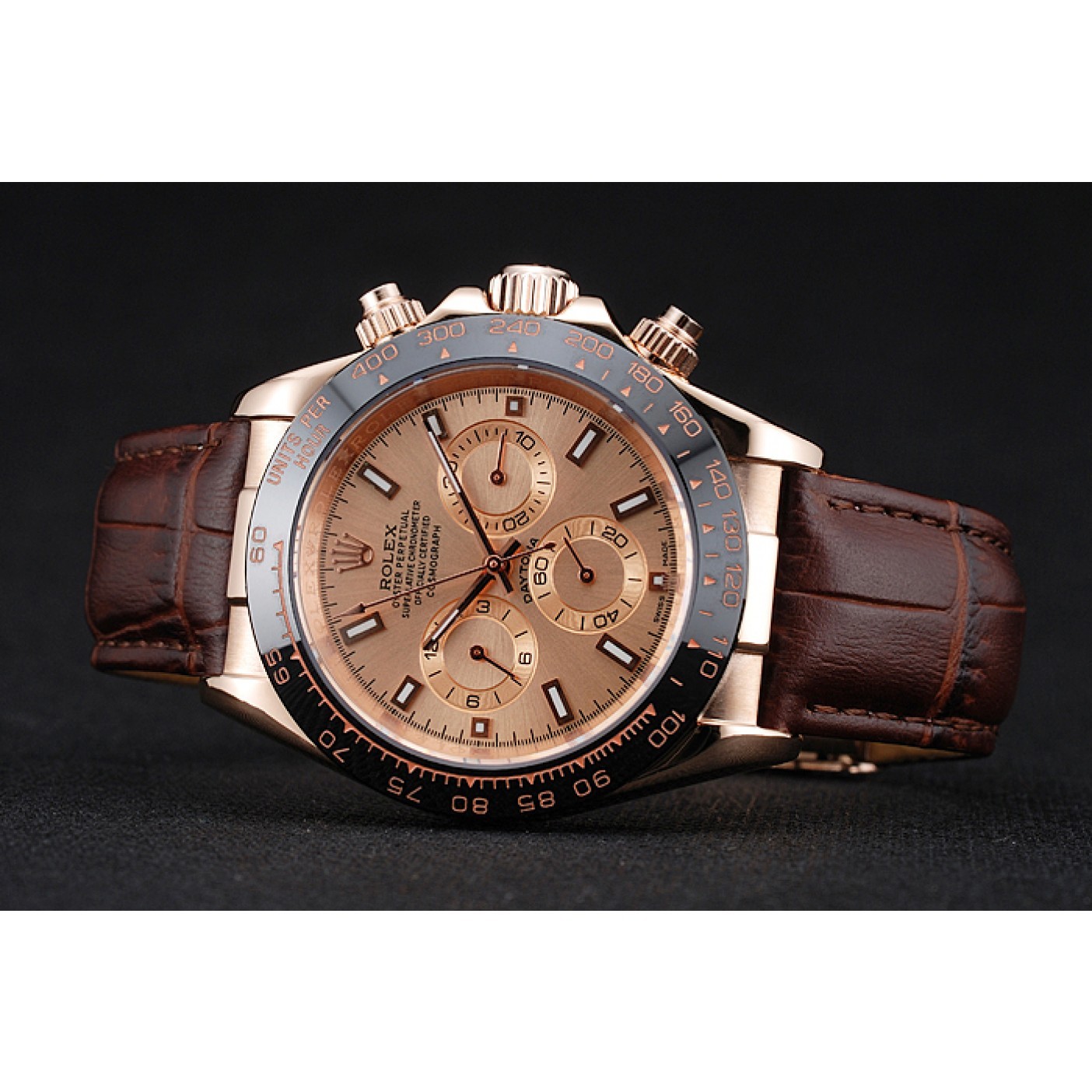 RepTime Watches Rolex Cosmograph Daytona Brown Dial Rose Gold Case Brown Leather Bracelet 1454243