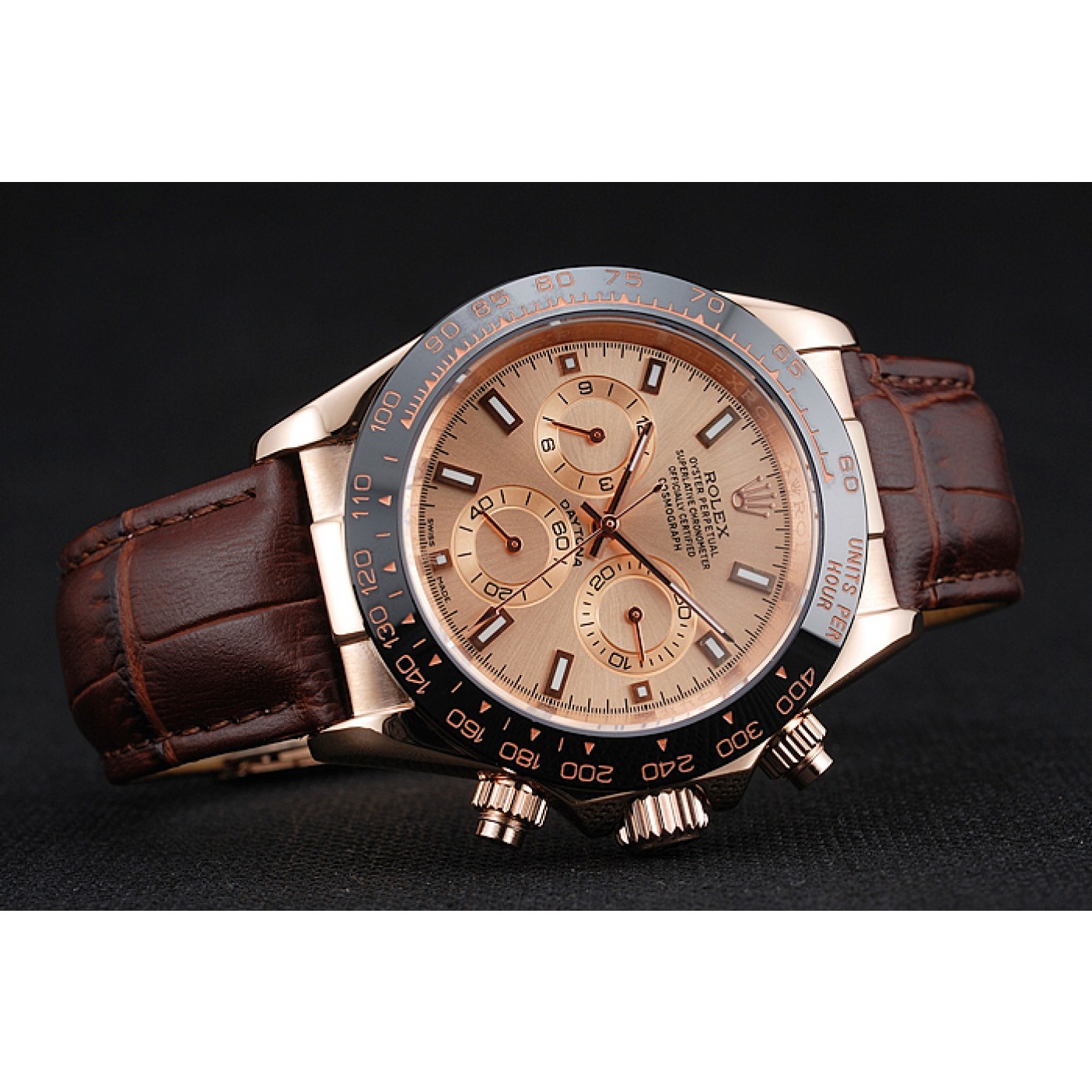 RepTime Watches Rolex Cosmograph Daytona Brown Dial Rose Gold Case Brown Leather Bracelet 1454243