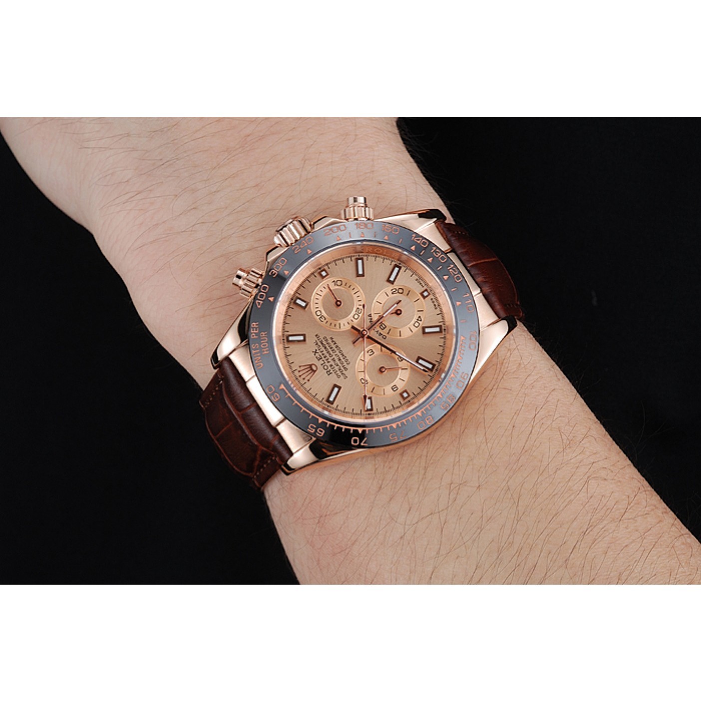 RepTime Watches Rolex Cosmograph Daytona Brown Dial Rose Gold Case Brown Leather Bracelet 1454243