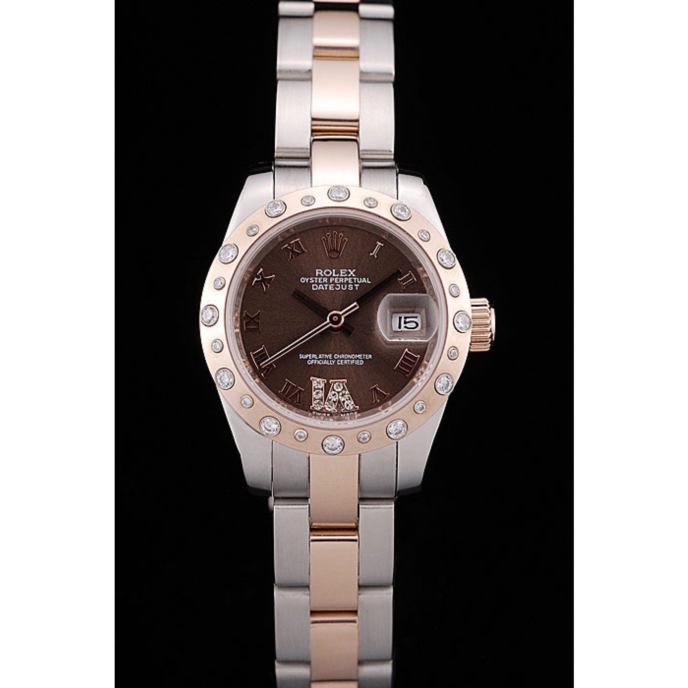 RepTime Watches Rolex DateJust Brushed Stainless Steel Case Brown Dial Diamond Plated