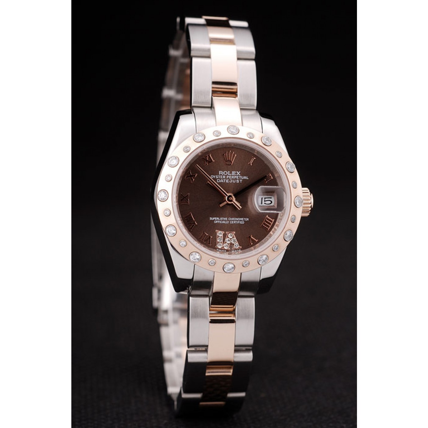 RepTime Watches Rolex DateJust Brushed Stainless Steel Case Brown Dial Diamond Plated