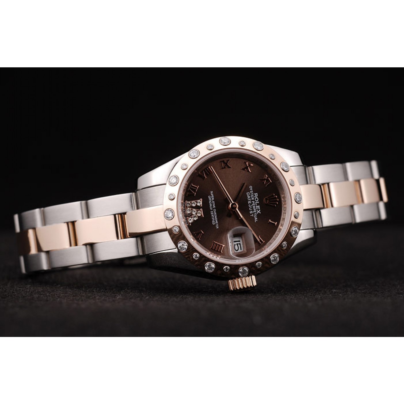 Rolex DateJust Brushed Stainless Steel Case Brown Dial Diamond Plated