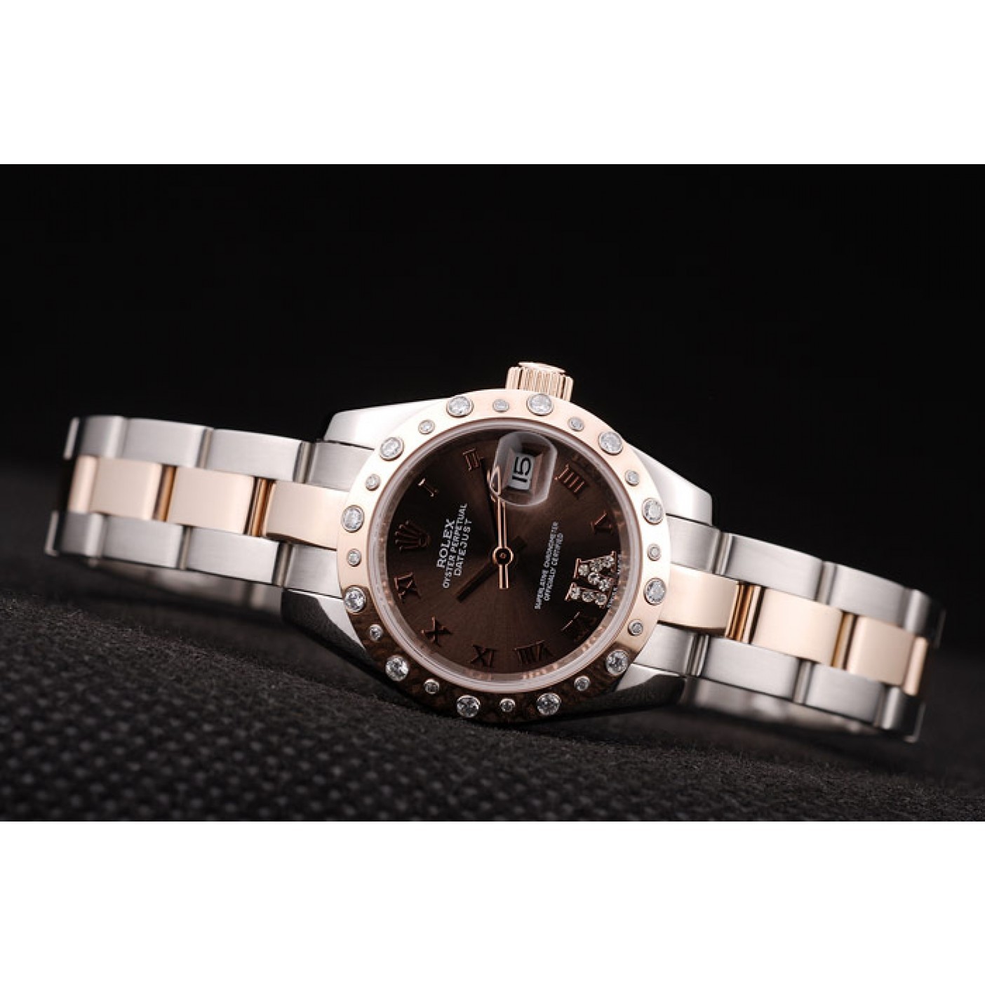 Rolex DateJust Brushed Stainless Steel Case Brown Dial Diamond Plated