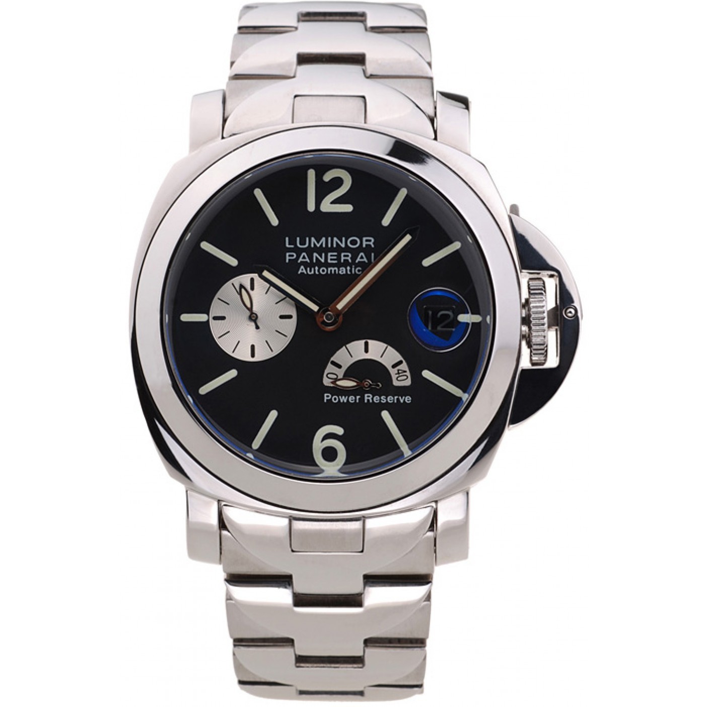 Panerai Luminor Power Reserve Black Dial Stainless Steel Bracelet