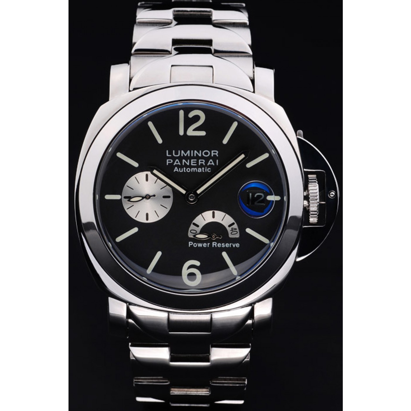 Panerai Luminor Power Reserve Black Dial Stainless Steel Bracelet