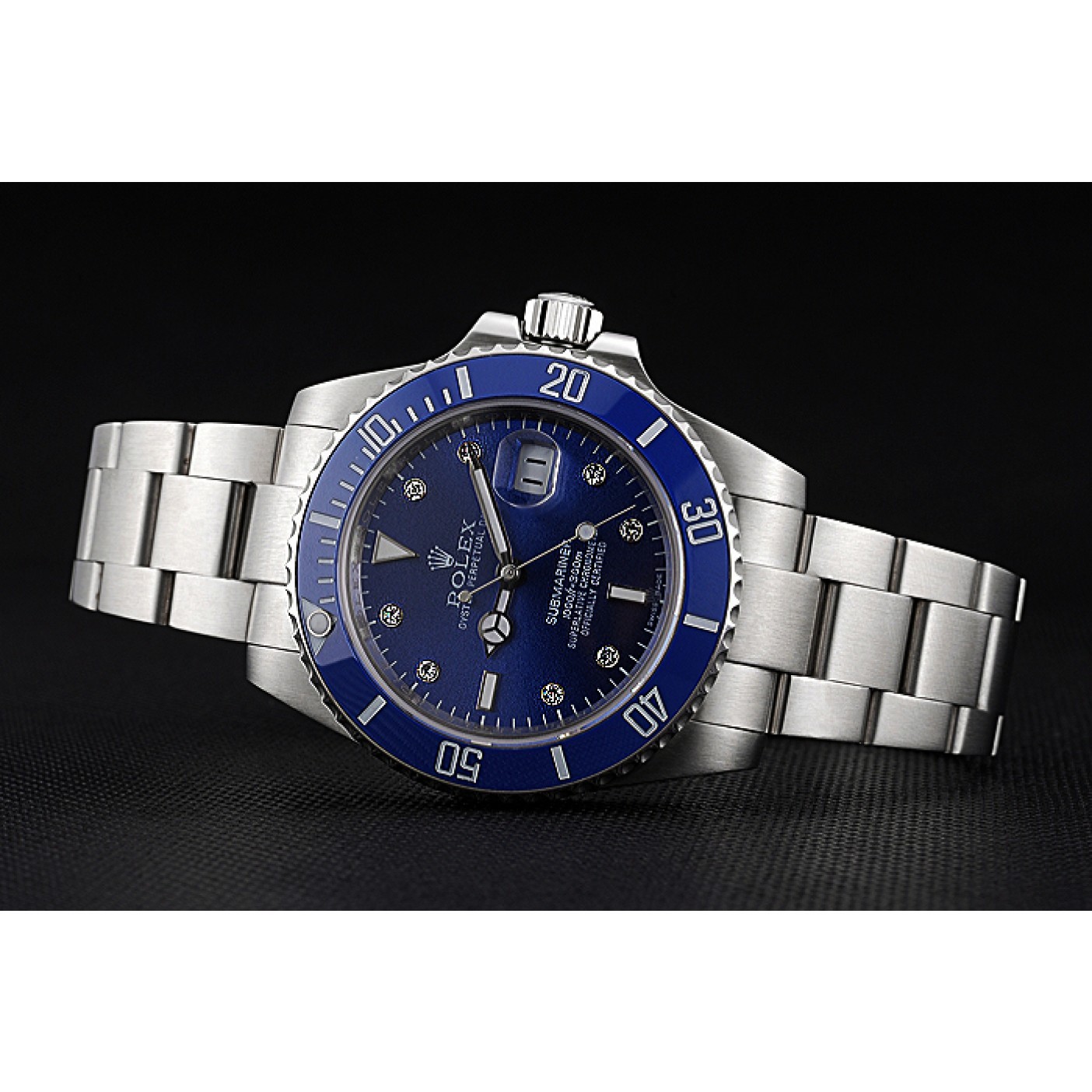 RepTime Watches Rolex Submariner Stainless Steel Case Blue Dial Diamond Markers Stainless Steel Bracelet 622638