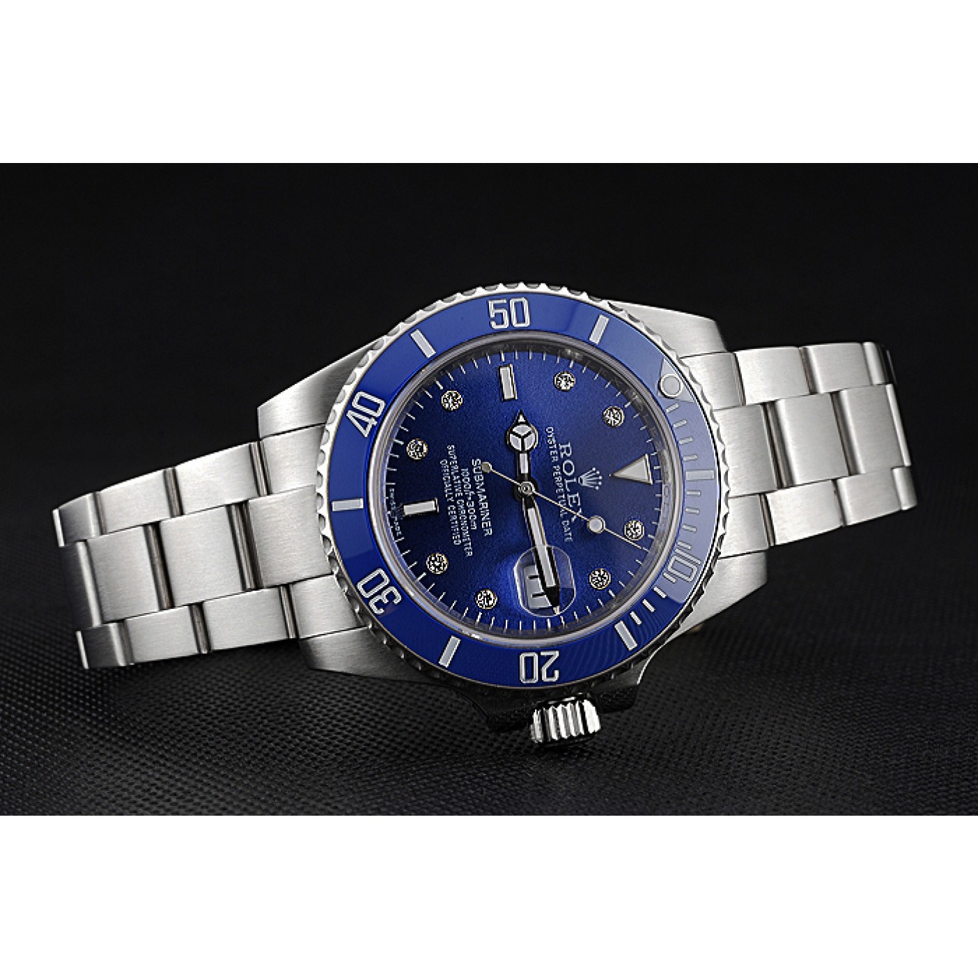 RepTime Watches Rolex Submariner Stainless Steel Case Blue Dial Diamond Markers Stainless Steel Bracelet 622638