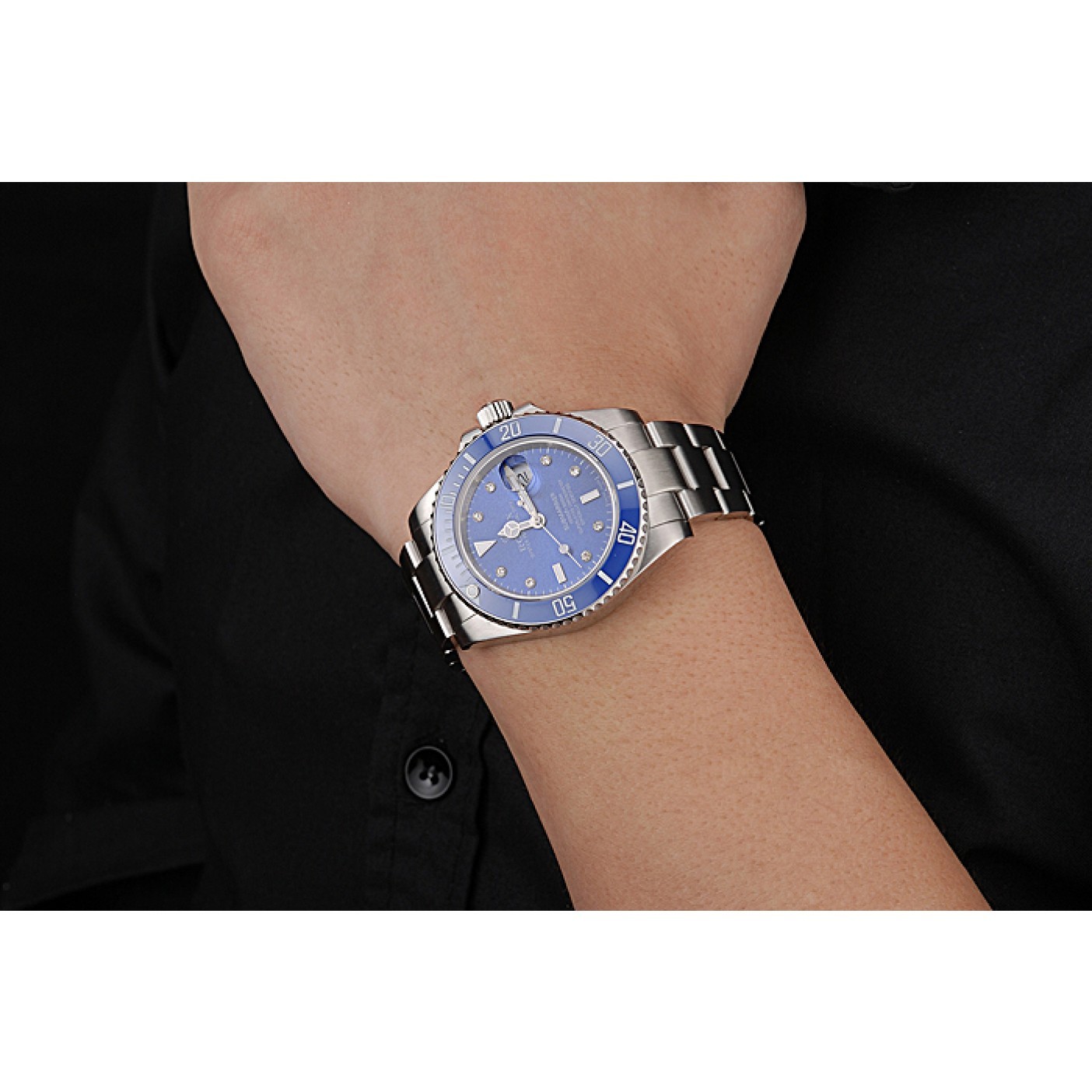 RepTime Watches Rolex Submariner Stainless Steel Case Blue Dial Diamond Markers Stainless Steel Bracelet 622638