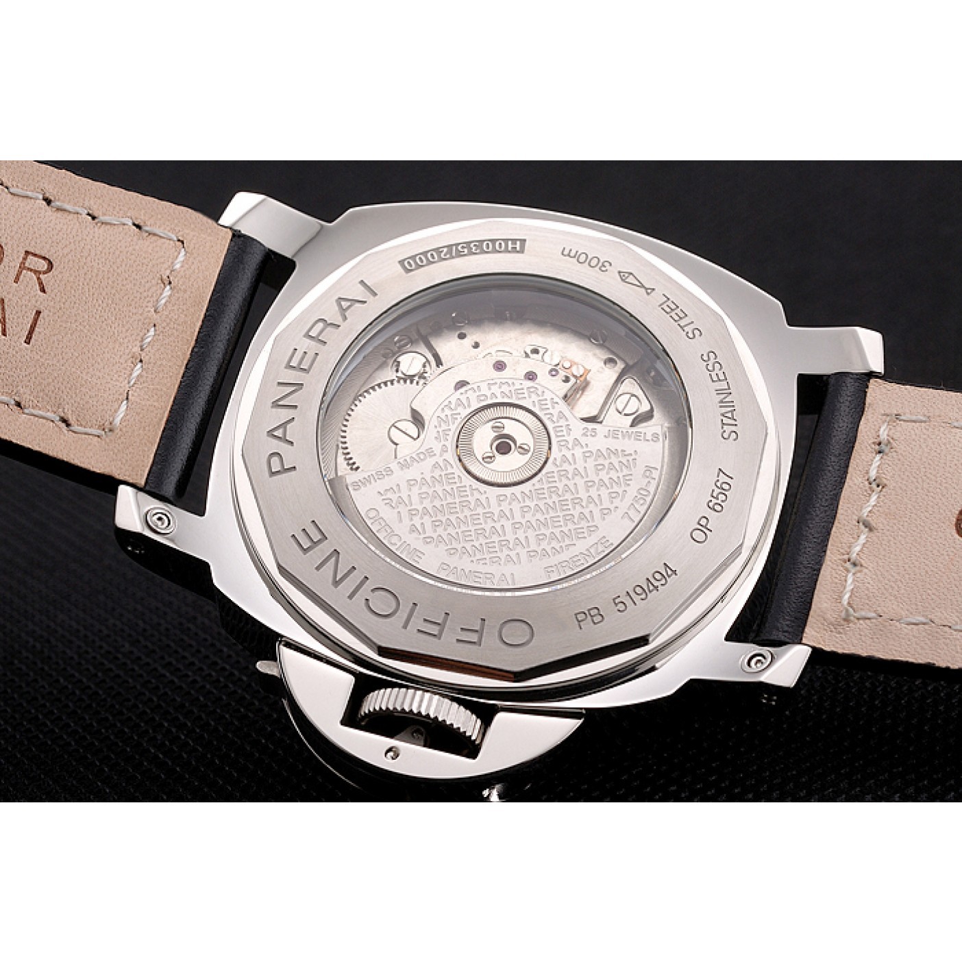 Panerai Luminor Marina Date Black Hobnail Pattern Dial Stainless Steel Case Black Leather Strap