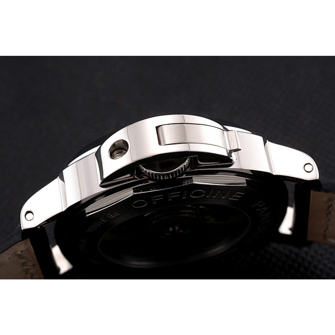 Panerai Luminor Marina Date Black Hobnail Pattern Dial Stainless Steel Case Black Leather Strap