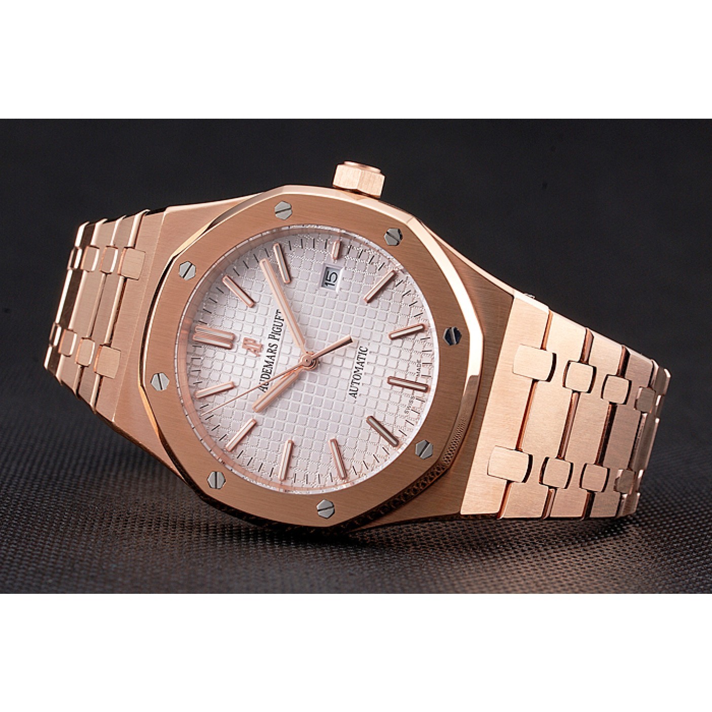 Swiss Audemars Piguet Royal Oak White Dial Rose Gold Case And Bracelet