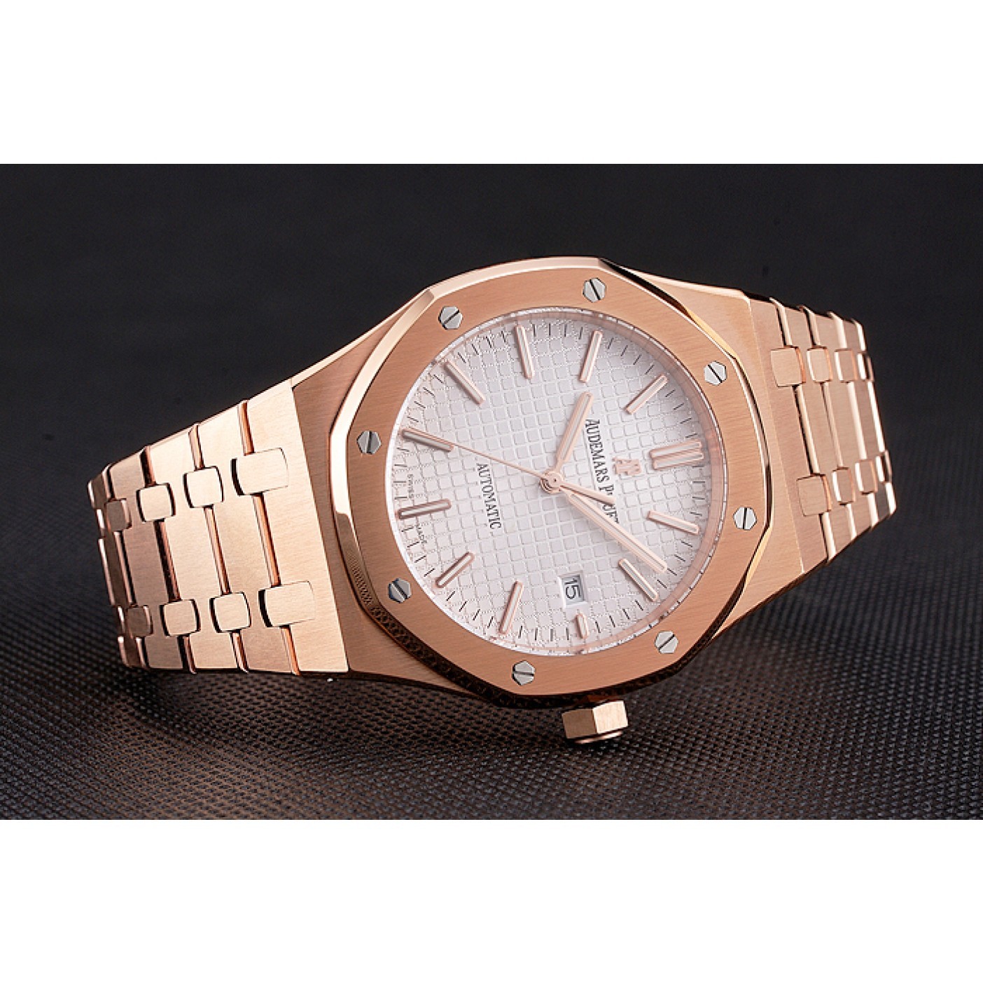 Swiss Audemars Piguet Royal Oak White Dial Rose Gold Case And Bracelet