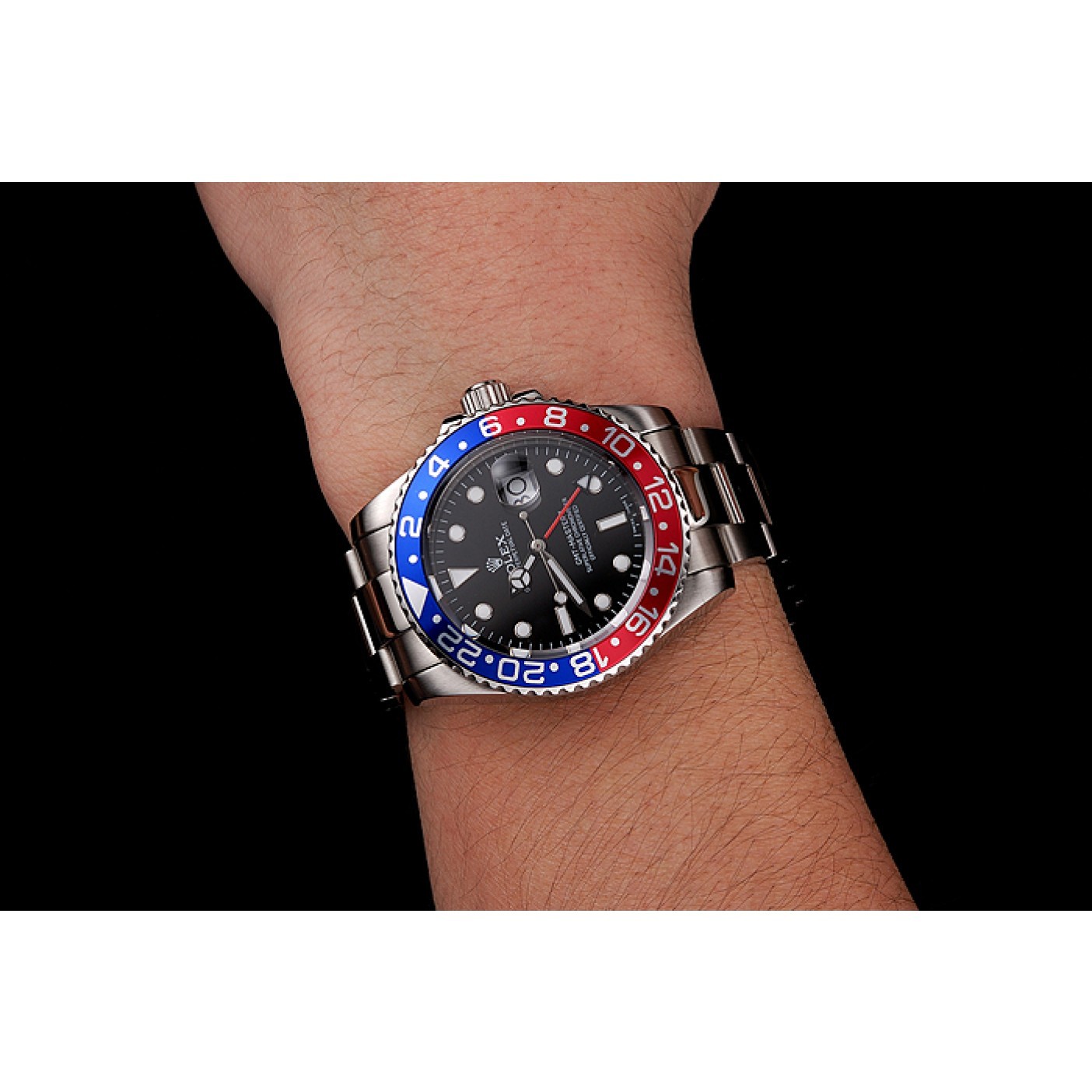 Swiss Rolex GMT Master II Black Dial Pepsi Bezel Stainless Steel Case And Bracelet 1453751