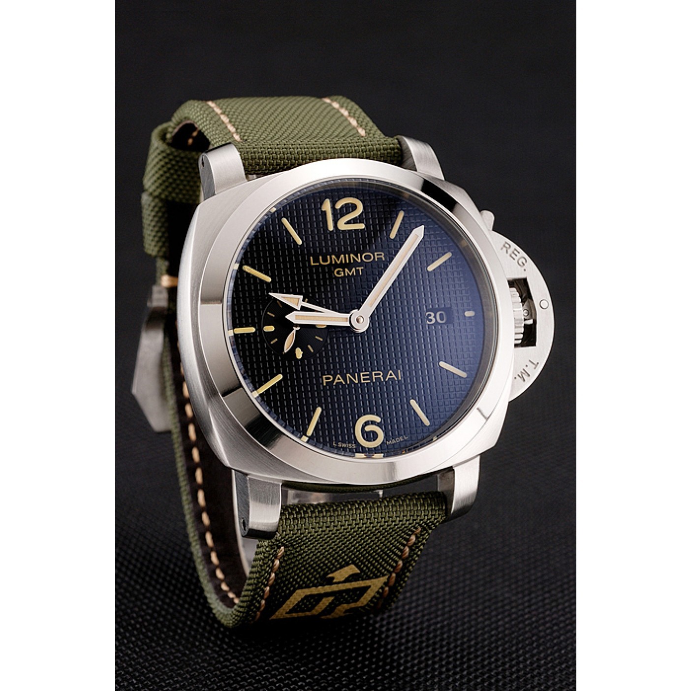 Panerai Luminor 1950 3-Days GMT Silver Case Black Dial Green Bracelet 1454016