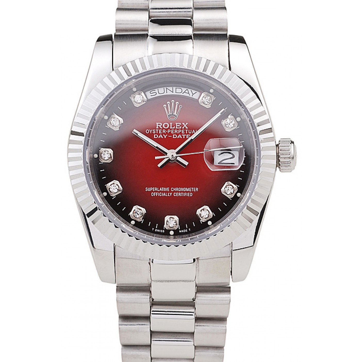 RepTime Watches Rolex Day-Date Polished Stainless Steel Two Tone Red Dial