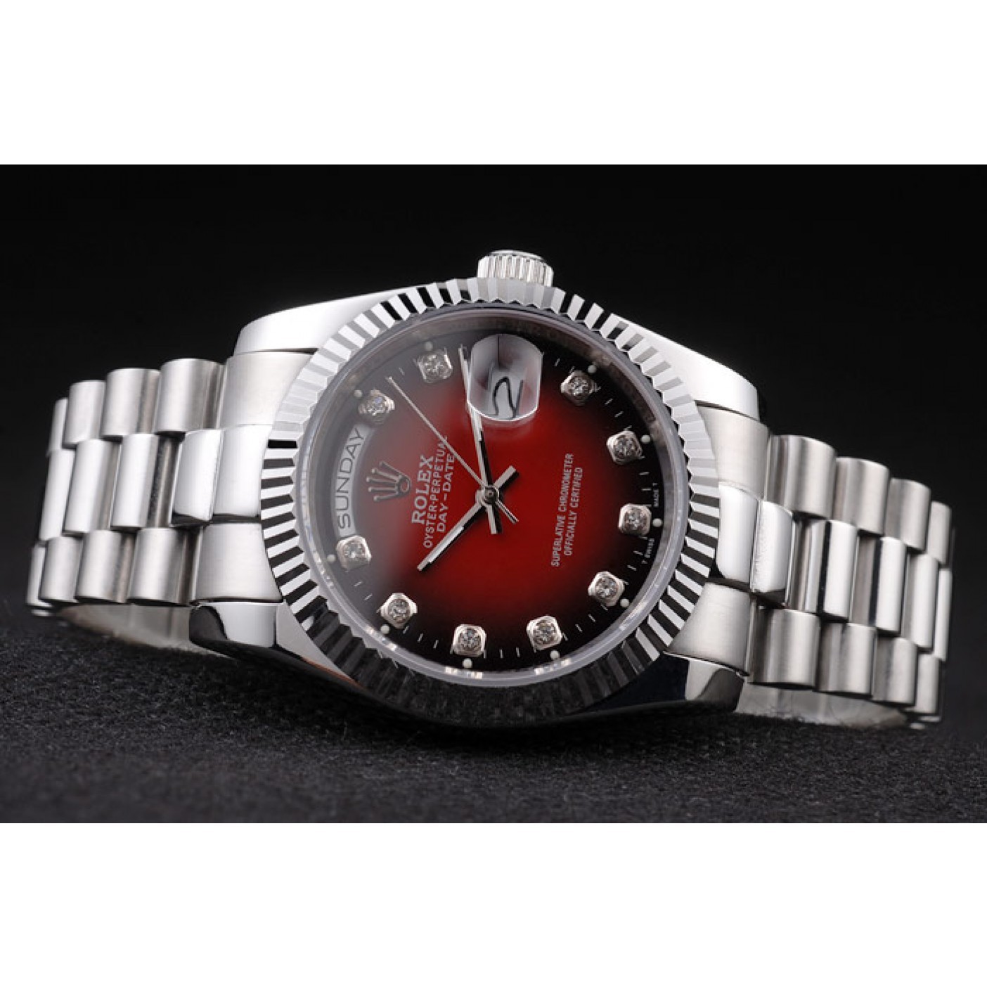 RepTime Watches Rolex Day-Date Polished Stainless Steel Two Tone Red Dial