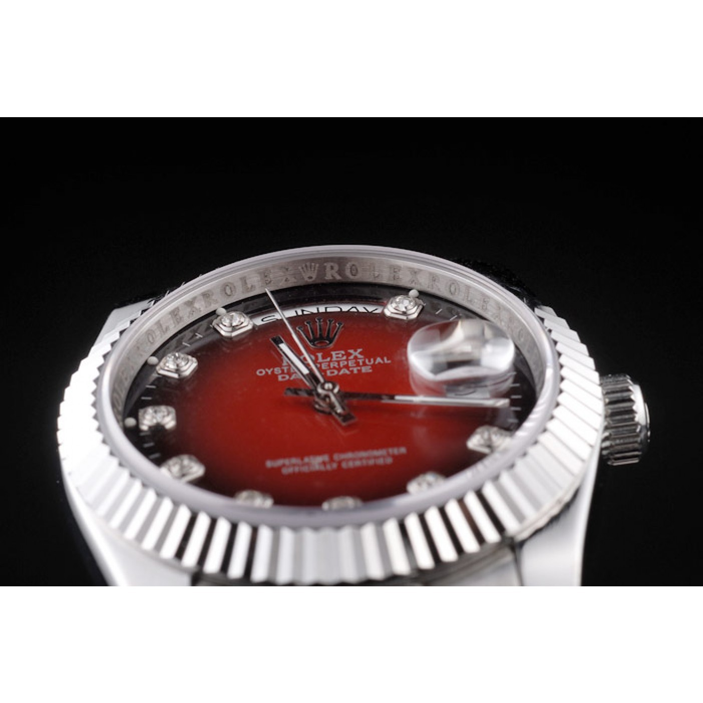 RepTime Watches Rolex Day-Date Polished Stainless Steel Two Tone Red Dial