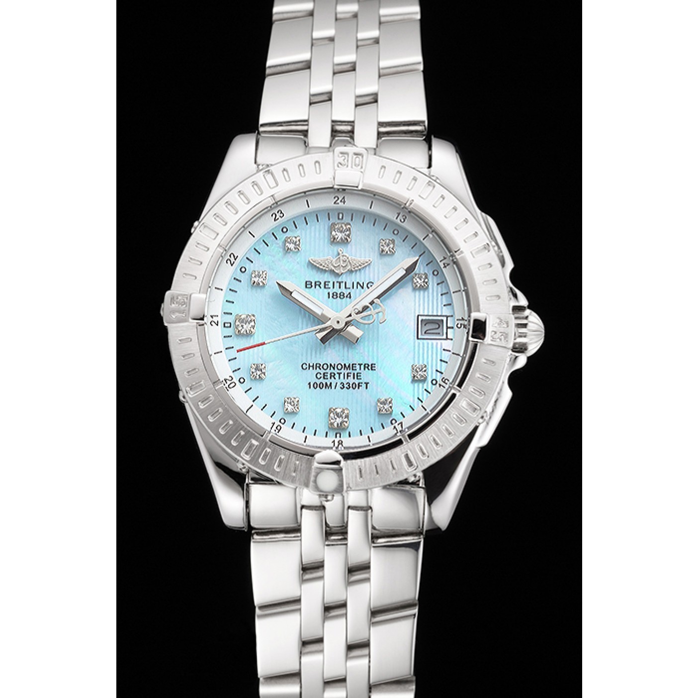 Breitling Colt Lady Light Blue Dial Diamond Hour Marks Stainless Steel Case And Bracelet