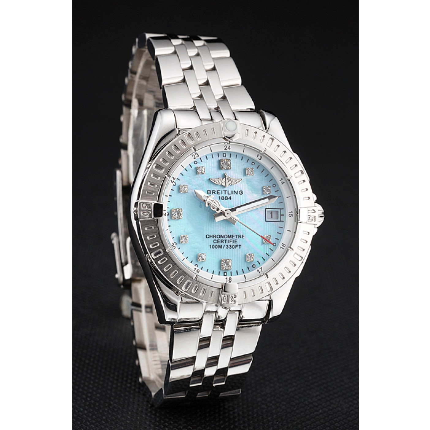 Breitling Colt Lady Light Blue Dial Diamond Hour Marks Stainless Steel Case And Bracelet