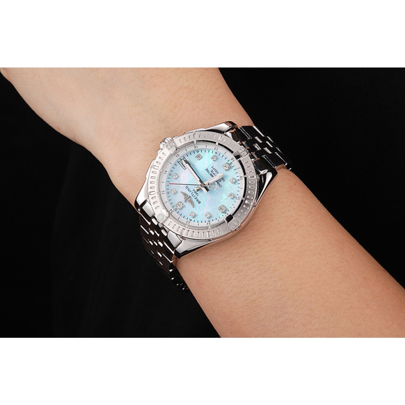 Breitling Colt Lady Light Blue Dial Diamond Hour Marks Stainless Steel Case And Bracelet