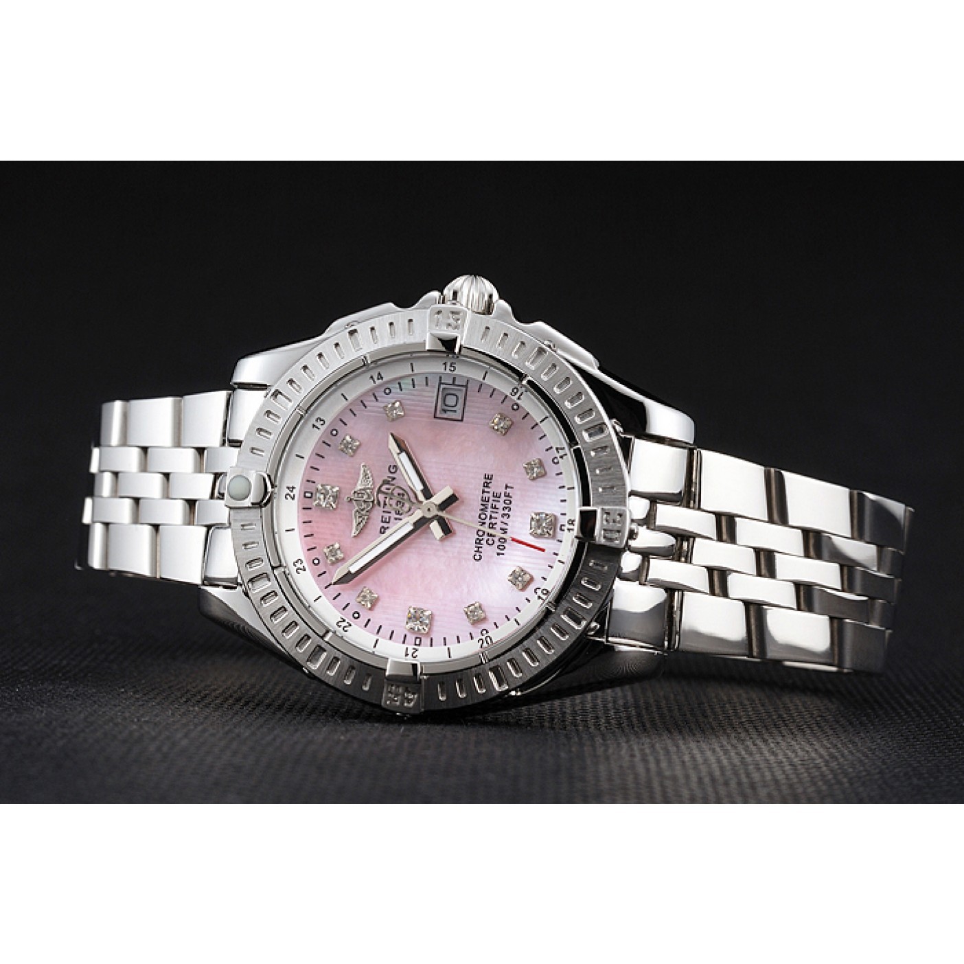 Breitling Colt Lady Pink Dial Diamond Hour Marks Stainless Steel Case And Bracelet