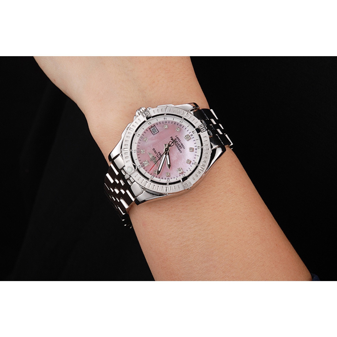 Breitling Colt Lady Pink Dial Diamond Hour Marks Stainless Steel Case And Bracelet