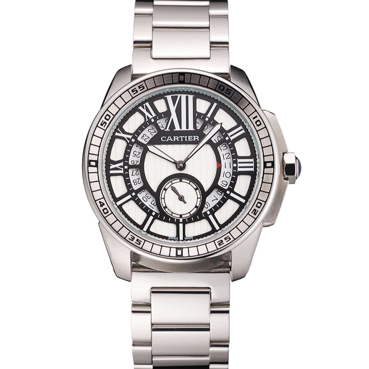 Cartier Calibre De Cartier Small Seconds Black And White Dial Stainless Steel Case And Bracelet