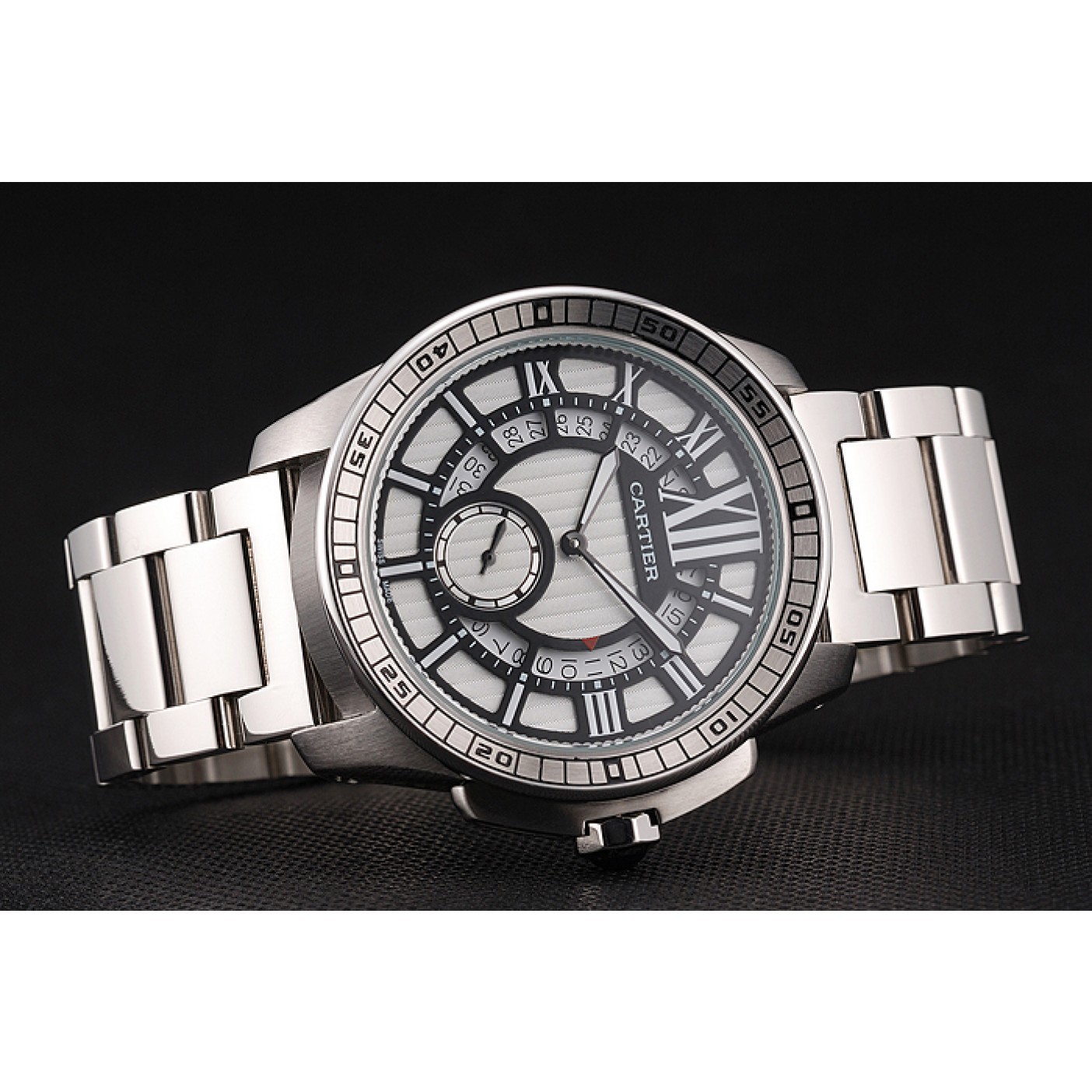 Cartier Calibre De Cartier Small Seconds Black And White Dial Stainless Steel Case And Bracelet