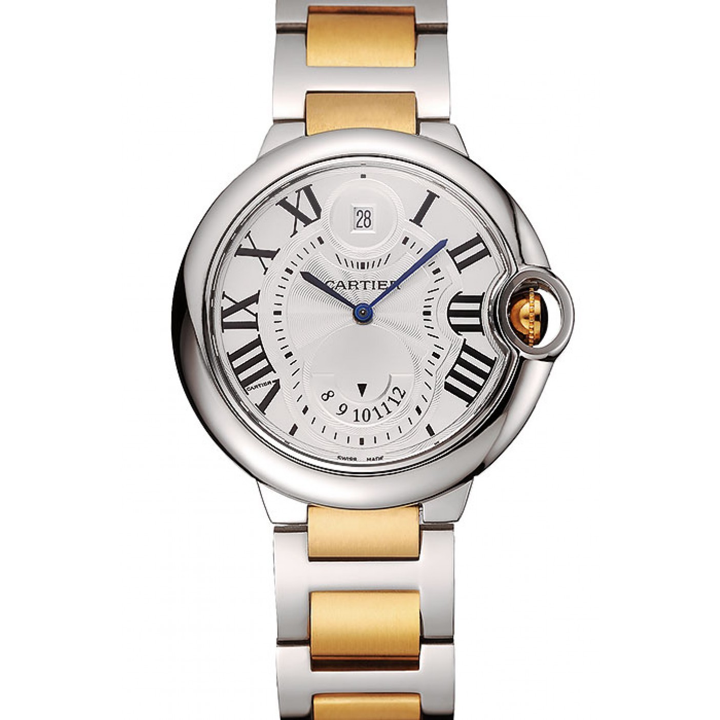 Swiss Cartier Ballon Bleu Two Timezone White Dial Silver Case Gold And Silver Bracelet 1453877