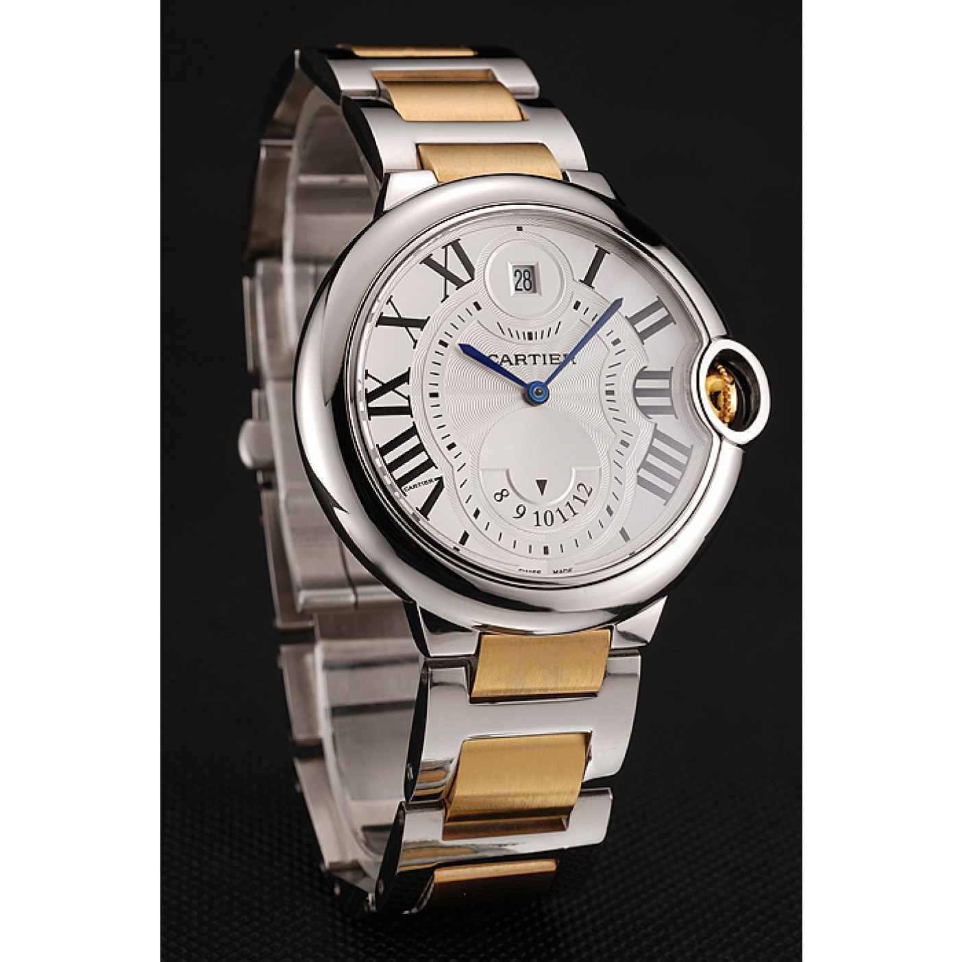 Swiss Cartier Ballon Bleu Two Timezone White Dial Silver Case Gold And Silver Bracelet 1453877