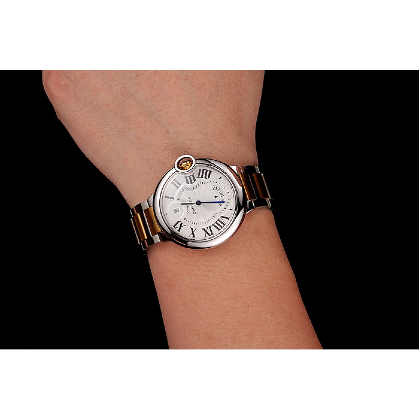 Swiss Cartier Ballon Bleu Two Timezone White Dial Silver Case Gold And Silver Bracelet 1453877