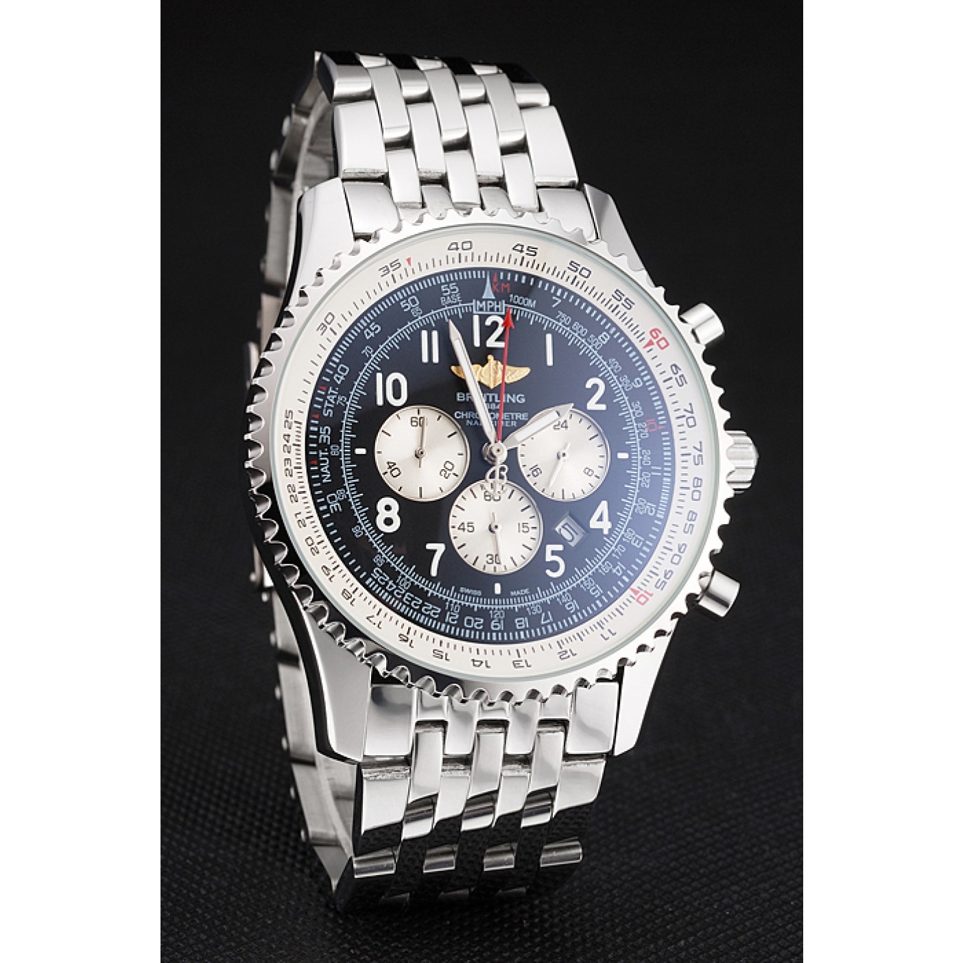 Breitling Navitimer Black Dial White Subdials Stainless Steel Case And Bracelet