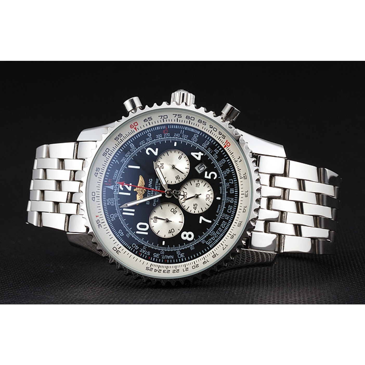 Breitling Navitimer Black Dial White Subdials Stainless Steel Case And Bracelet