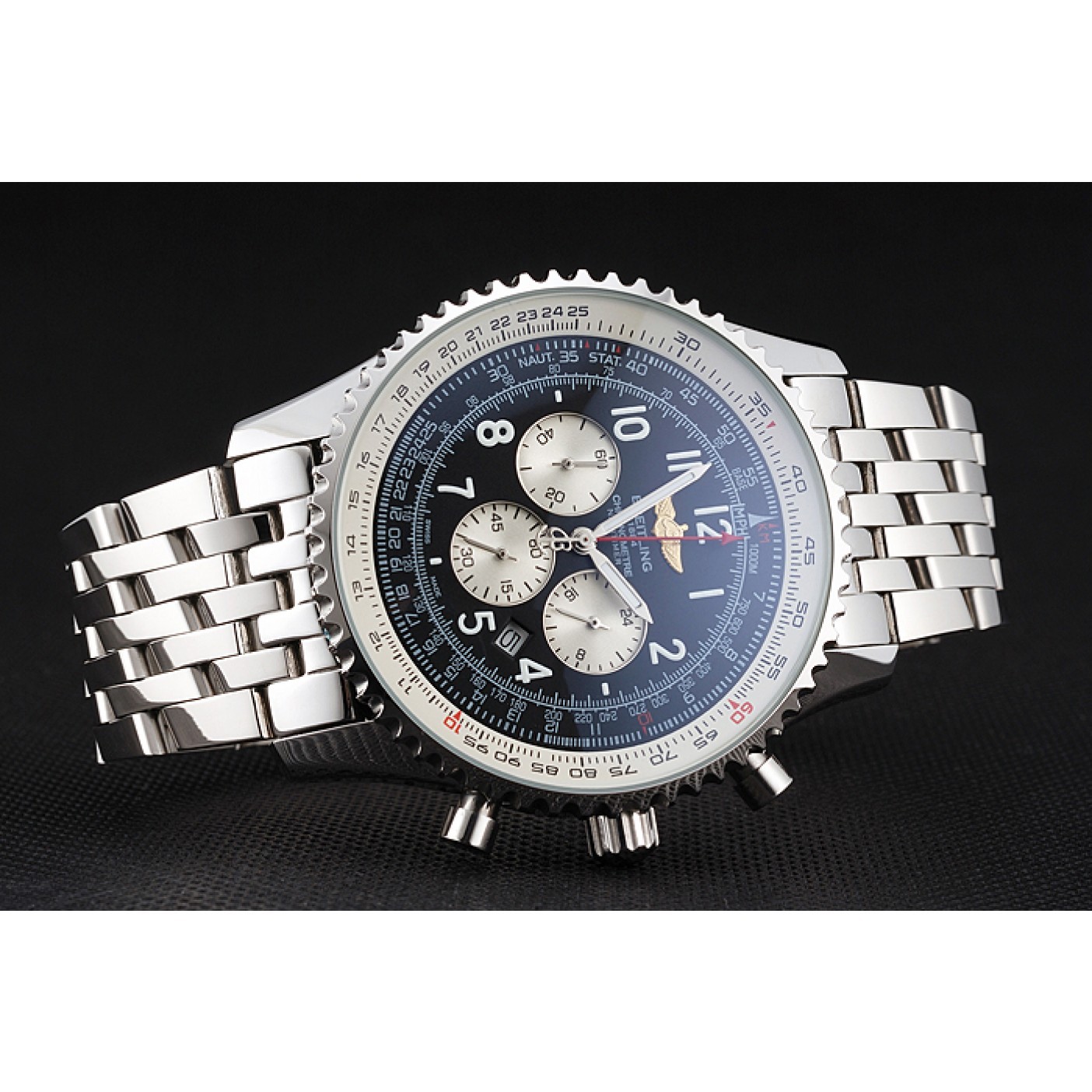 Breitling Navitimer Black Dial White Subdials Stainless Steel Case And Bracelet